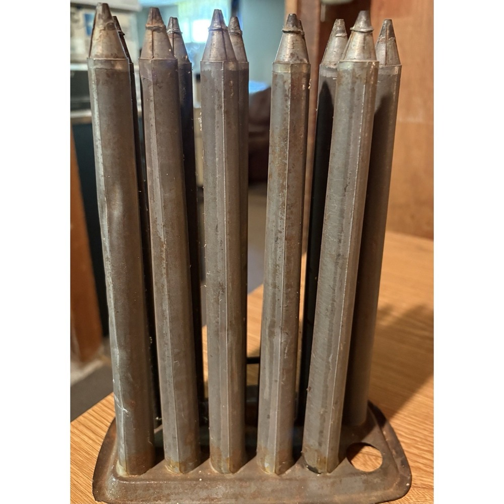 Antique Primitive 12-Hole Taper Vtg Tin Metal Candle Wax Mold 1900's‎ Missing 1